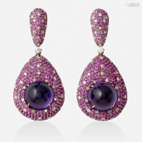 Ruby, amethyst, and diamond earrings