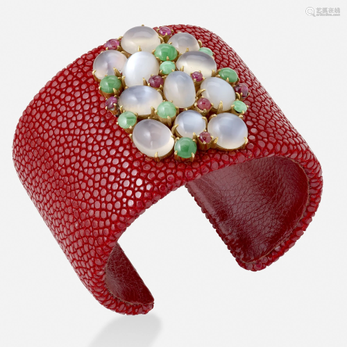 Shagreen and gem-set cuff bracelet