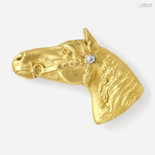 Gold and diamond horse brooch