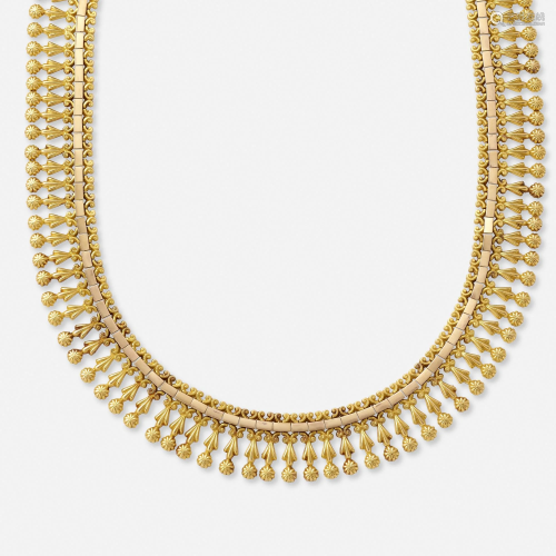 French Revivalist gold fringe necklace