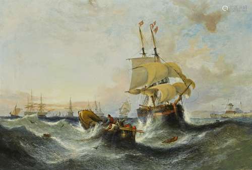 William Callcott Knell, British 1830-1876- Stormy seas with ...