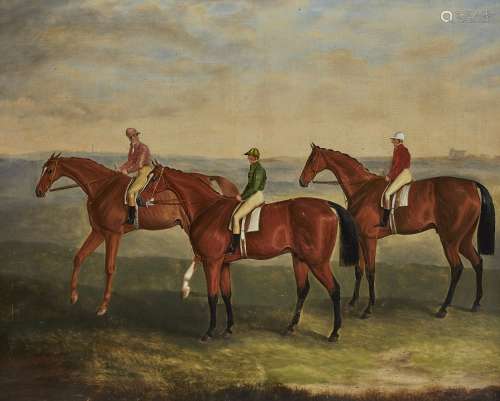 Circle of Harry Hall, British 1814-1882- Three Jockeys Up in...