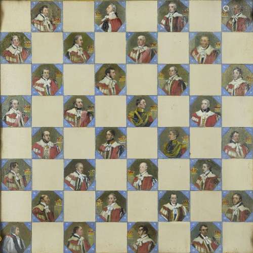 British School, c.1817-1827- Chess board of dignitaries; oil...