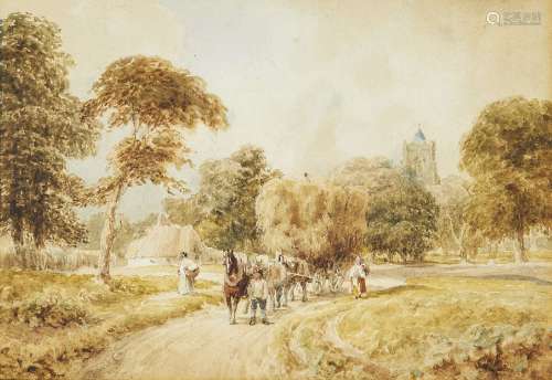 David Cox OWS, British 1783-1859- Transporting hay on a vill...