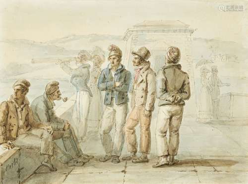 Jean-Henri Marlet, French 1771-1847- A group of sailors; pen...