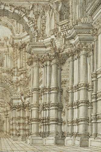 Italian School, 18th Century- Interior of a Baroque Church; ...