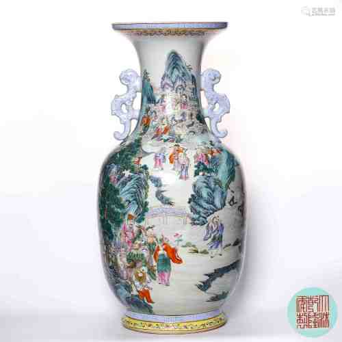 chinese famille rose porcelain binaural vase