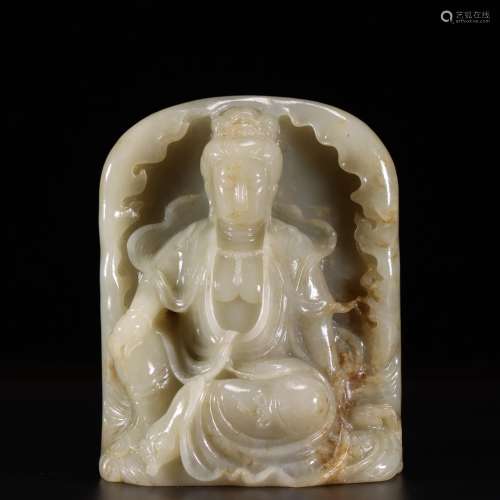 chinese hetian jade niche carved guanyin