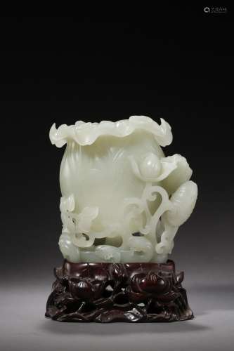 chinese hetian jade flower pot