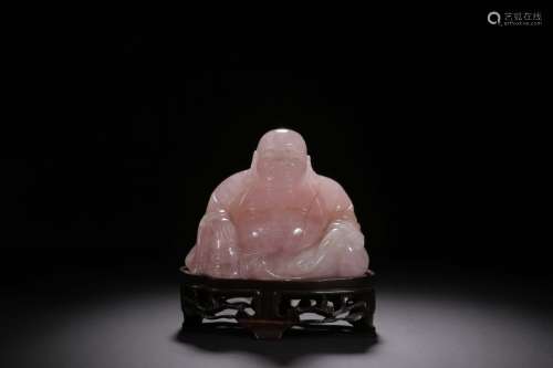 chinese pink crystal rock carving of buddha