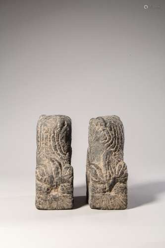 pair of chinese qinshi stone carving lions