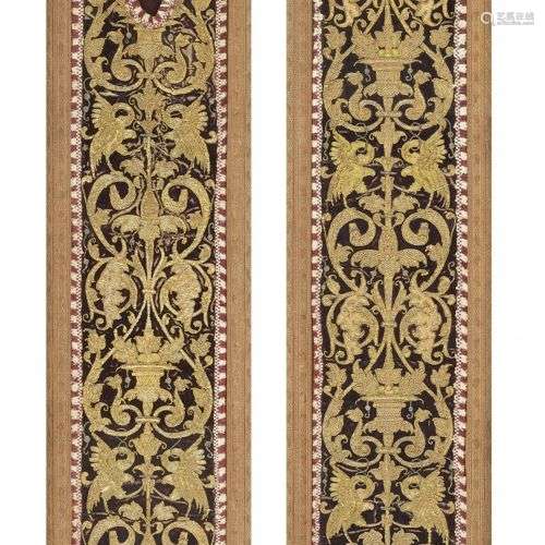 Deux bandes de bordure pour un vêtement liturgique Velours d...