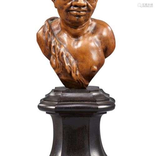 Buste d'un Africain Buis sculpté, base en bois ébénisé plus ...