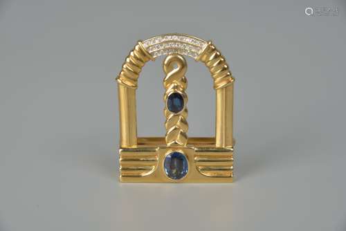 18k gold belt buckle with aquamarine