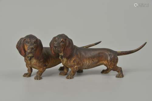 19 century style one piece casting  bronze houndsculpture
