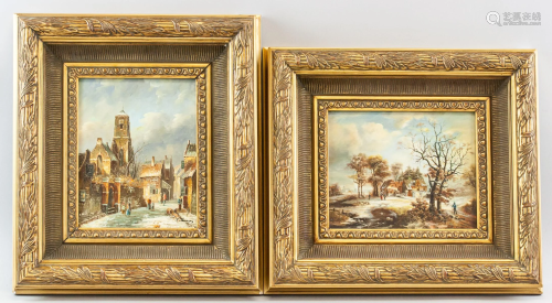 French Oil on Board Pair Signed P. Thomas