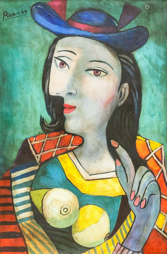 Spanish Cubist Oil on Canvas Signed Picasso