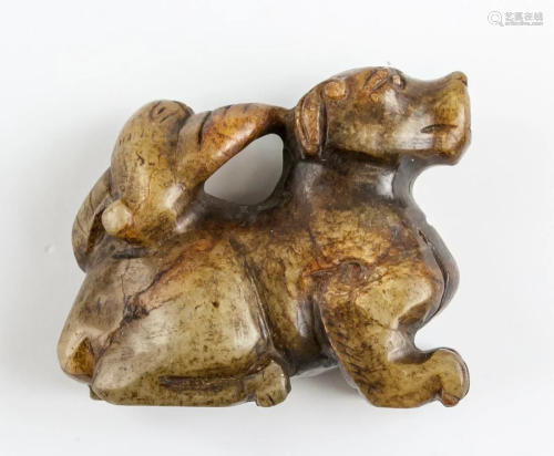 Chinese Archaistic Brown Jade Carved Dog Pendant