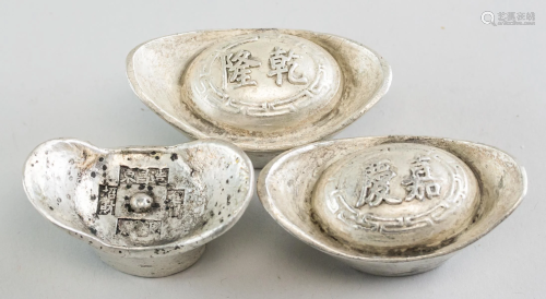 Lot of Three Chinese Silver Colored Ingots