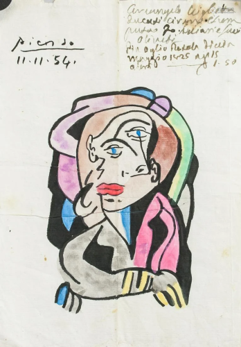 Spanish Watercolor and Ink 11.11.54 Signed Picasso