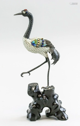 Japanese Cloisonne Crane with Stand Meiji