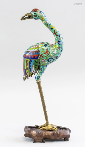 Chinese Cloisonne Crane with Stand Qing