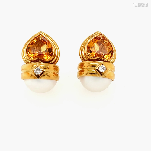 18k Yellow Gold Citrine and Mabe Pearl Earrings