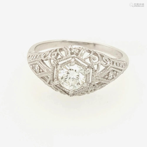 Edwardian Style 14k White Gold .47 Carat Diamond Ring