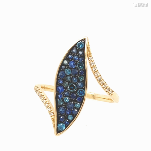 14k Yellow Gold Fashion Sapphire and Diamond Ring