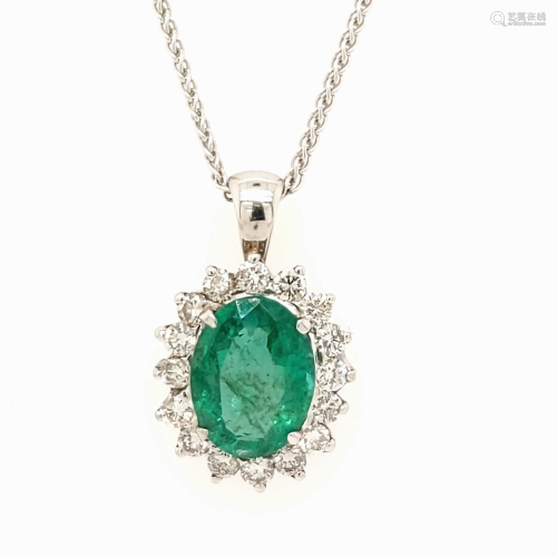 18k White Gold Emerald and Diamond Pendant