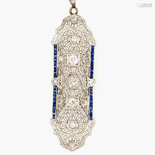 Art Deco Diamond and Sapphire Pendant Circa 1920