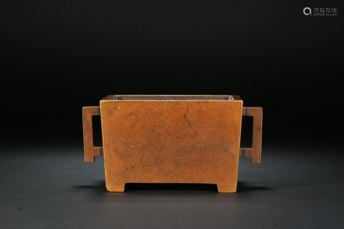 Bronze Binaural Square Furnace Ming Dynasty