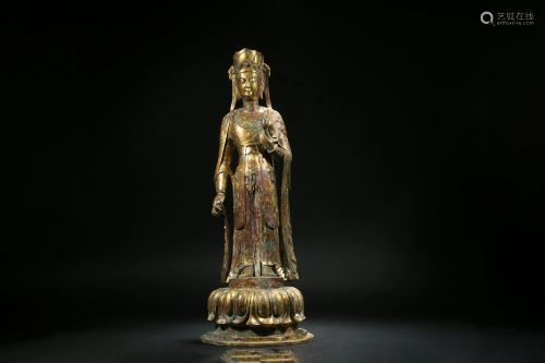 Standing Gilt Bronze Guanyin Statue of the Northern Wei