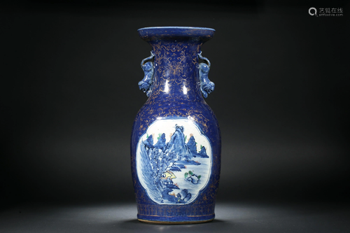 Blue-glazed blue and white vase Qing Dynasty