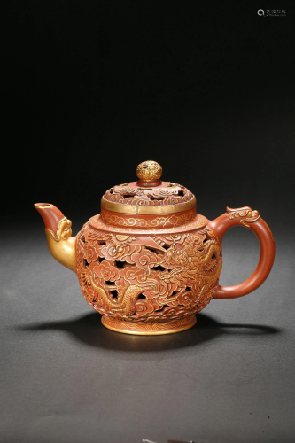 Hollow Purple Clay Pot in Qing Dynasty