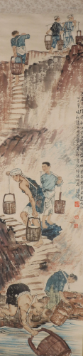 A CHINESE PAINTING OF FETCHING WATER WITH WATER BUC…