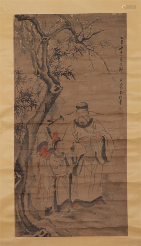 A CHINESE PAINTING DEPICTING FIGURES STORY