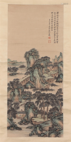 A CHINESE PAINTING OF LANDSCAPE AND FIGURES