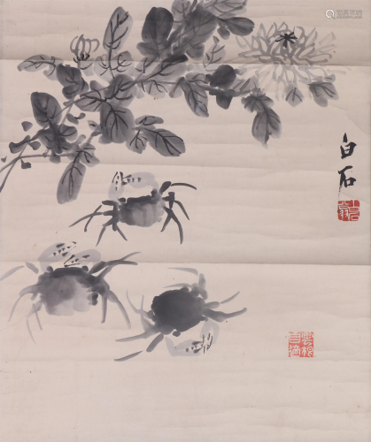 A CHINESE PAINTING OF CHRYSANTHEMUMS AND CRABS