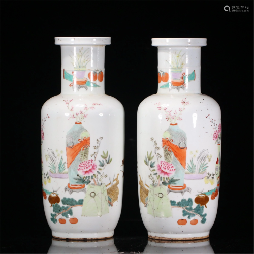 PAIR CHINESE FAMILLE ROSE FLORAL PORCELAIN VASES