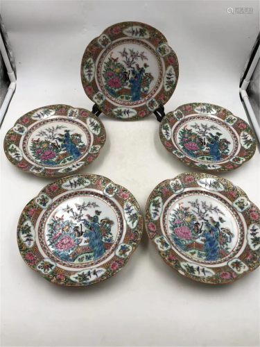 FIVE CHINESE GUANG-CAI FLOWER-BIRD PORCELAIN DISHES