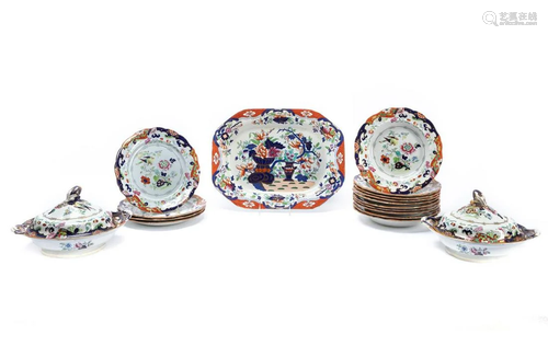 GROUP 17 PCS ENGLISH IRONSTONE IMARI CHINA