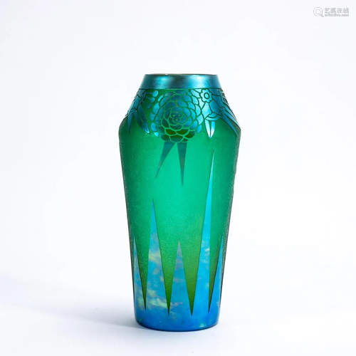 STEUBEN BLUE AURENE ACID CUT-BACK ART GLASS VASE