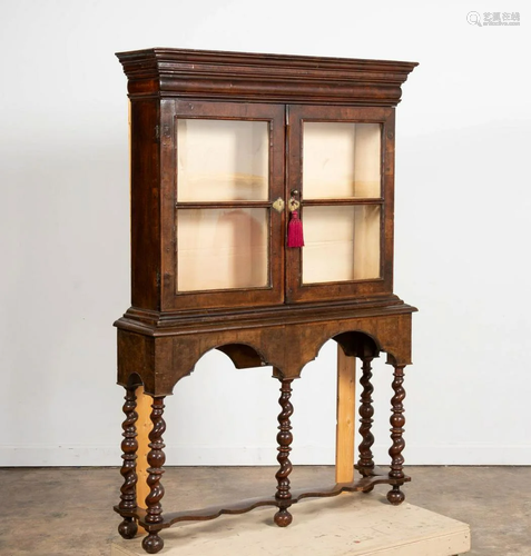 19TH C. WILLIAM & MARY STYLE CABINET ON STAND