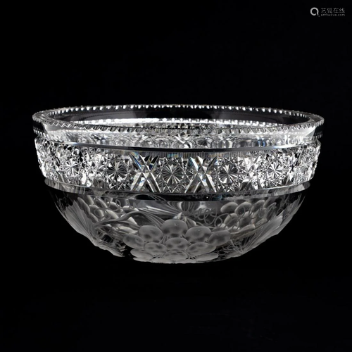 TUTHILL CUT CRYSTAL BOWL IN GRAPE VINE PATTERN