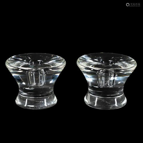 TWO STEUBEN CRYSTAL HOOF FORM CANDLESTICKS