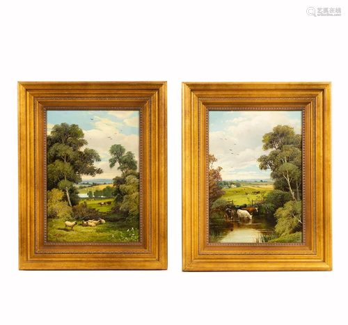 PAIR LENNARD LEWIS ENGLISH OILS ON CANVAS , FRAMED