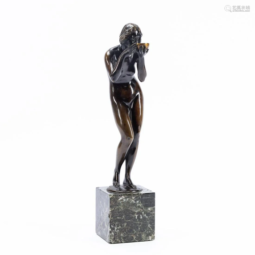 VICTOR SEIFER, NUDE DRINKING FROM CUP, BRONZE