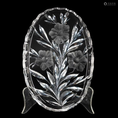 HAWKES CUT & INTAGLIO FLORAL MOTIF CRYSTAL DISH