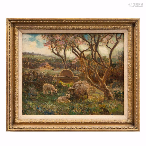 DAVID HEWITT IMPRESSIONIST SHEEP IN LANDSCAPE